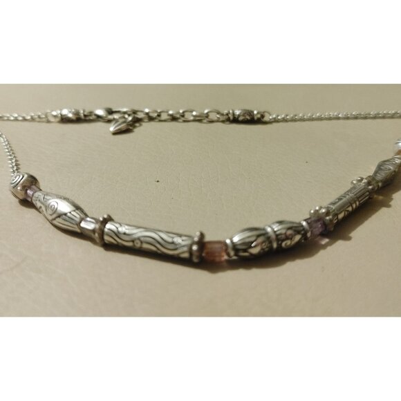 Brighton Necklace Etched Retired Purple Amber Yellow Fish Birds Silvertone - Picture 4 of 9